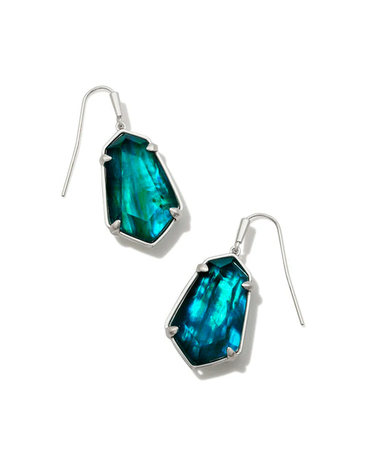 Alexandria Teal Green Silver Drop Earrings