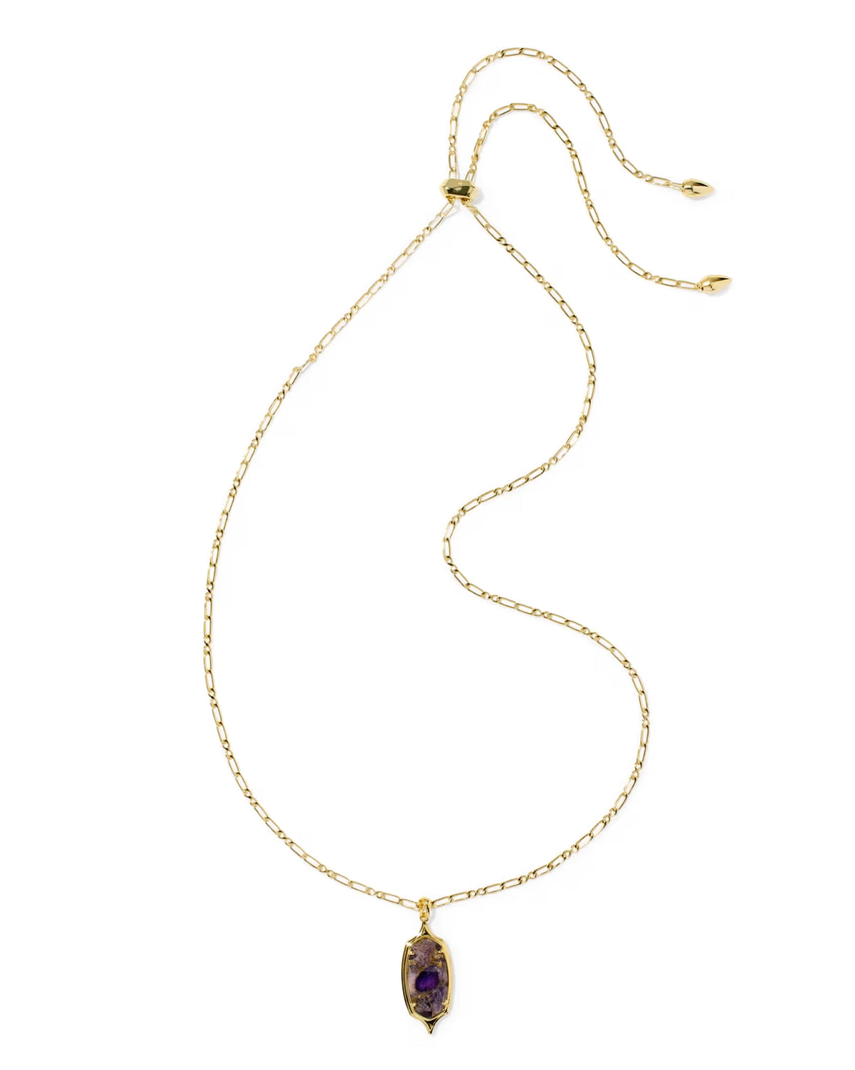 Dani Stepped Frame Long Pendant Necklace Gold Bronze Veined Purple Amethyst