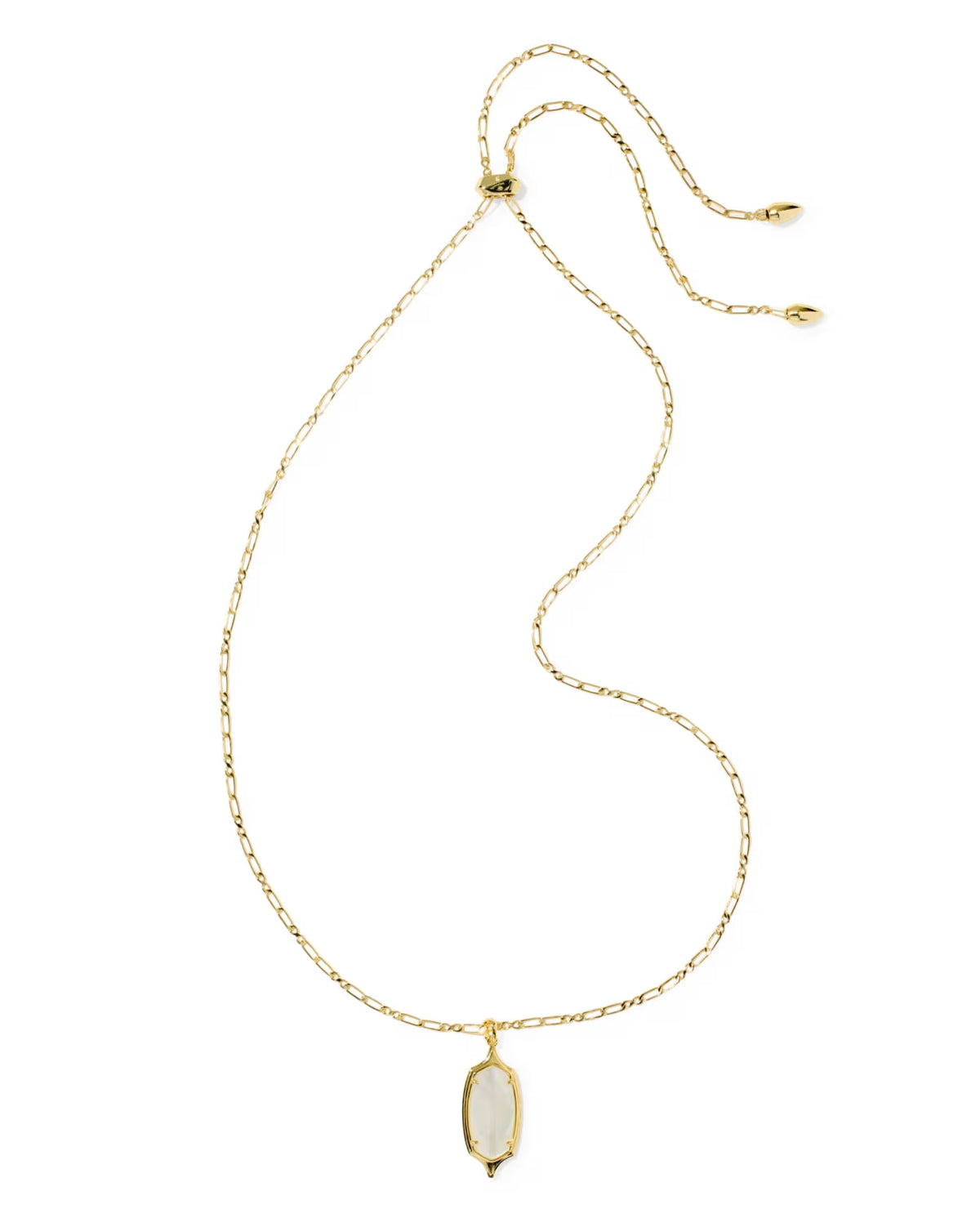 Dani Stepped Frame Long Pendant Necklace Gold Ivory Mother of Pearl