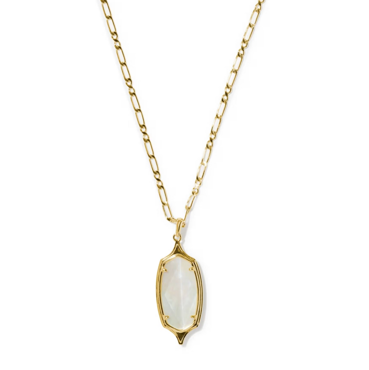 Dani Stepped Frame Long Pendant Necklace Gold Ivory Mother of Pearl
