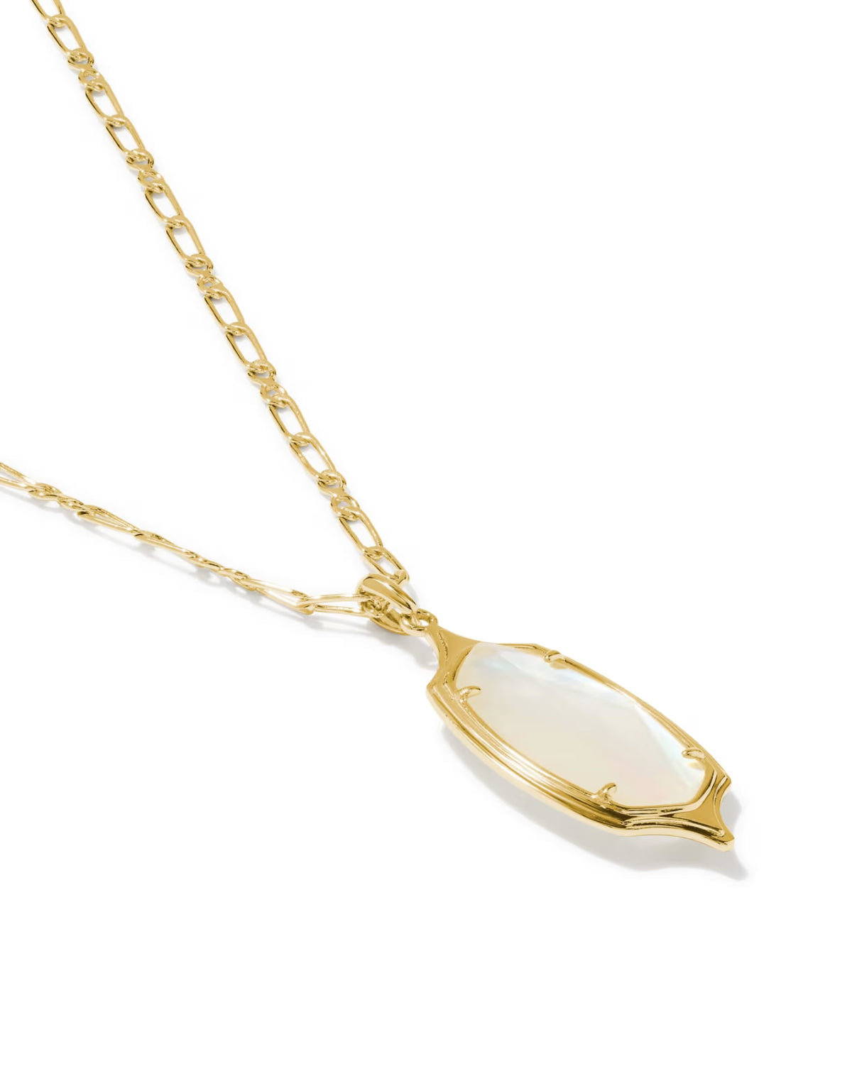 Dani Stepped Frame Long Pendant Necklace Gold Ivory Mother of Pearl