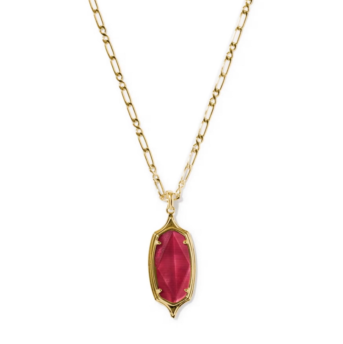 Dani Stepped Frame Long Pendant Necklace Gold Dark Pink Illusion