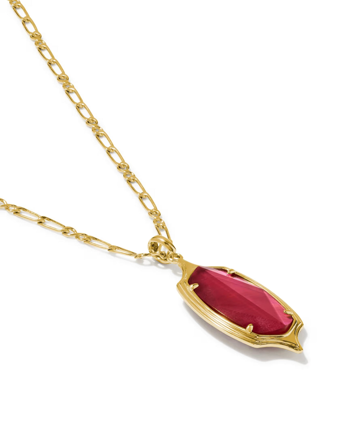 Dani Stepped Frame Long Pendant Necklace Gold Dark Pink Illusion