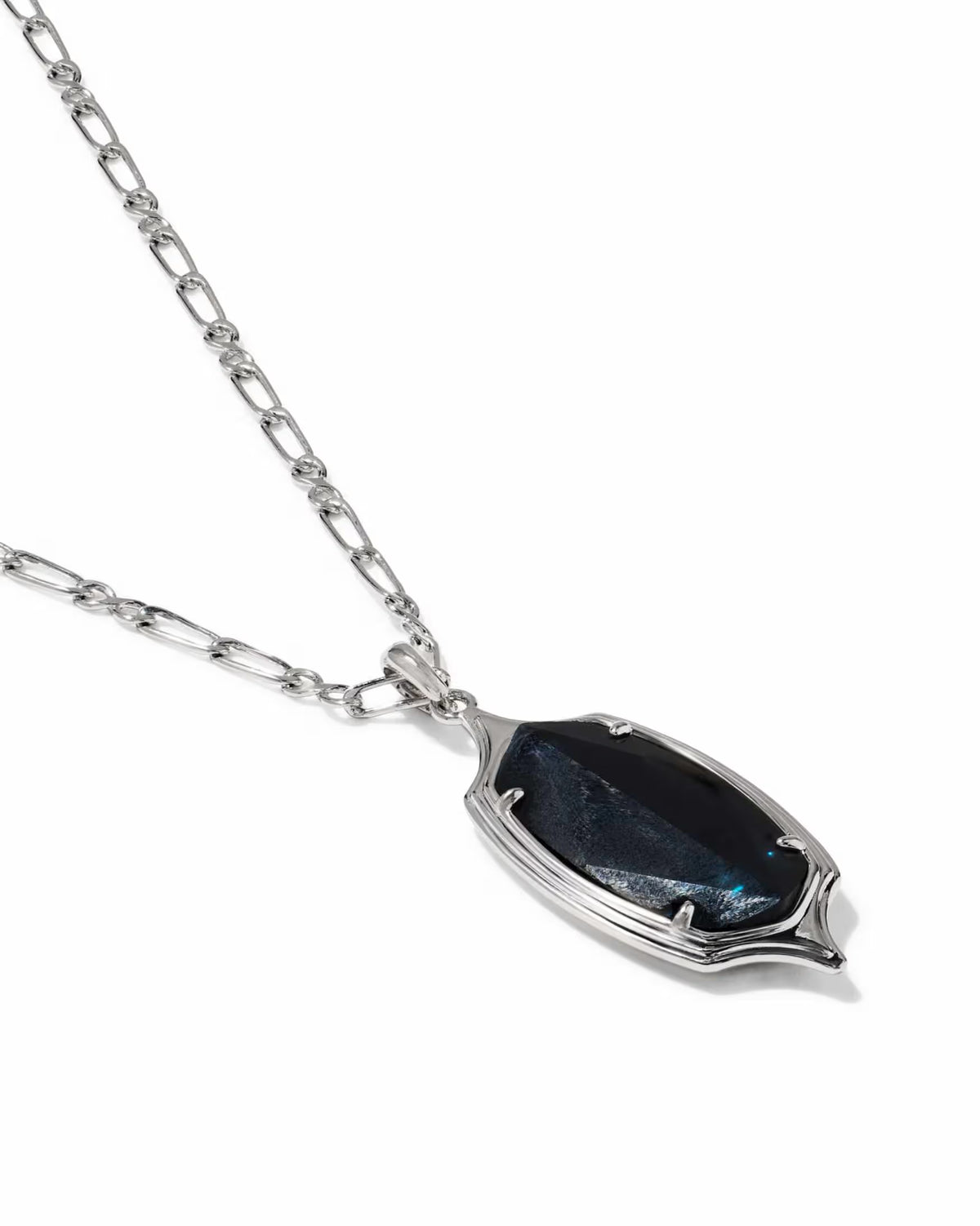 Dani Stepped Frame Long Pendant Necklace Silver Dark Indigo Illusion