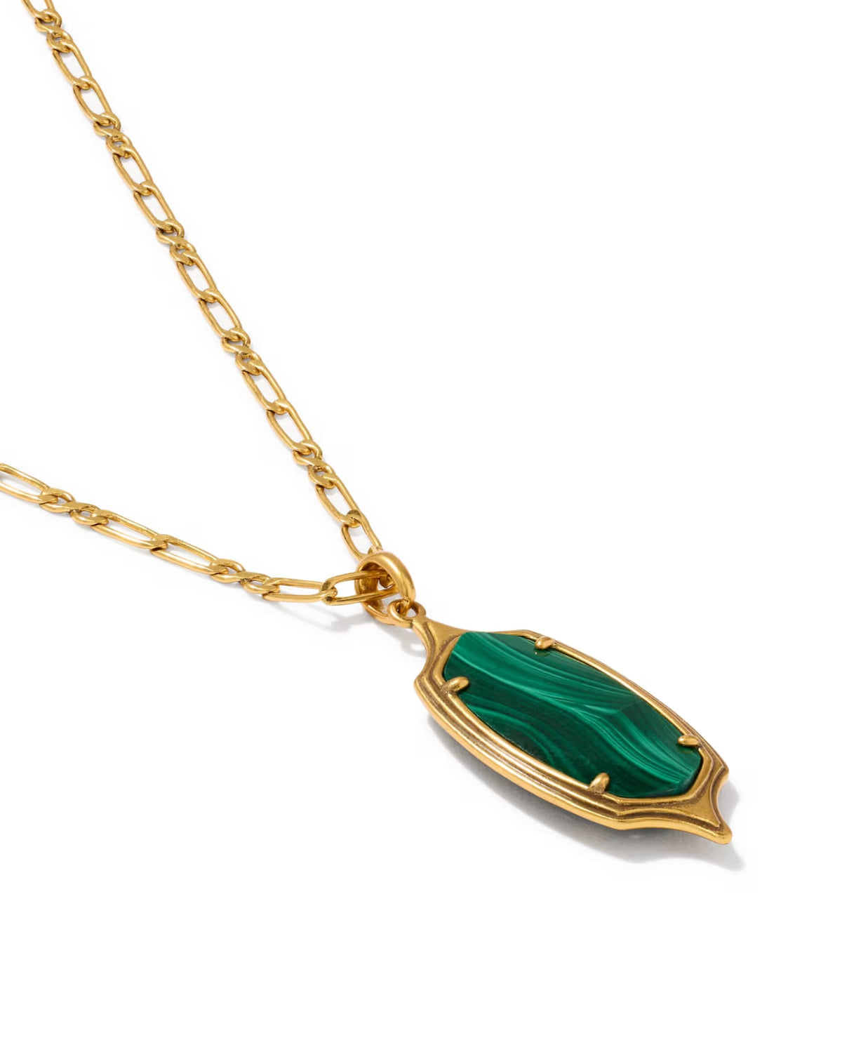 Dani Stepped Frame Long Pendant Necklace Gold Green Malachite