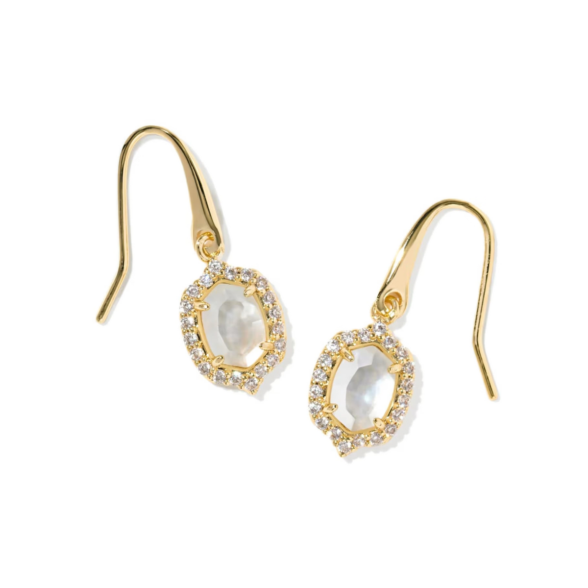 Daphne Crystal Frame Drop Earrings Gold Ivory Mother of Pearl
