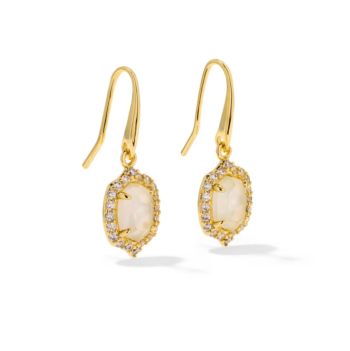 Daphne Crystal Frame Drop Earrings Gold Ivory Mother of Pearl
