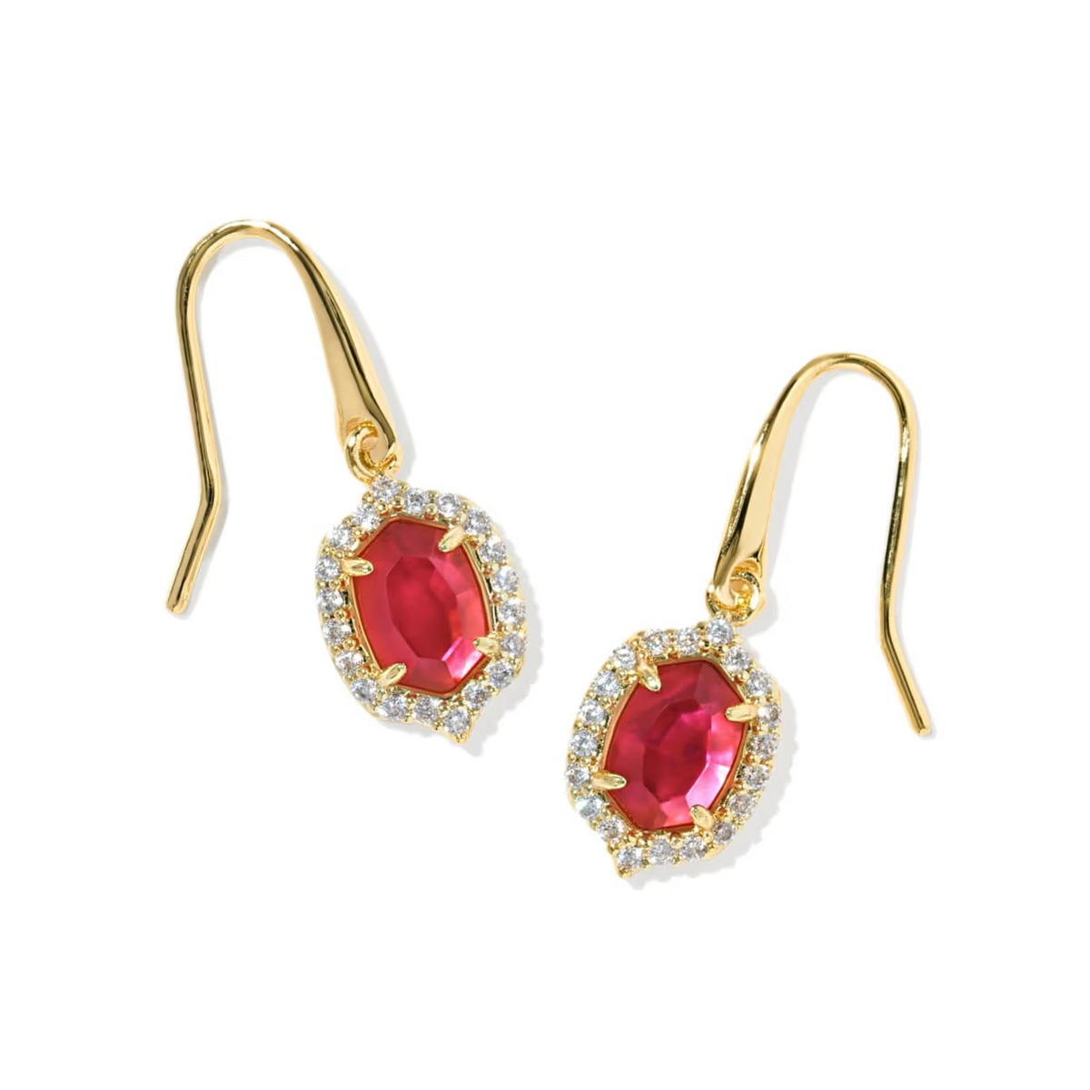 Daphne Crystal Frame Drop Earrings Gold Dark Pink Illusion
