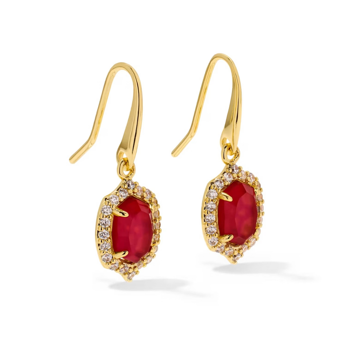 Daphne Crystal Frame Drop Earrings Gold Dark Pink Illusion