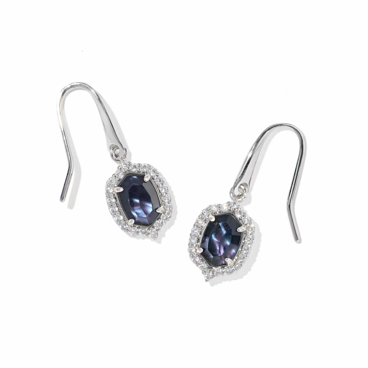 Daphne Crystal Frame Drop Earrings Silver Dark Indigo Illusion
