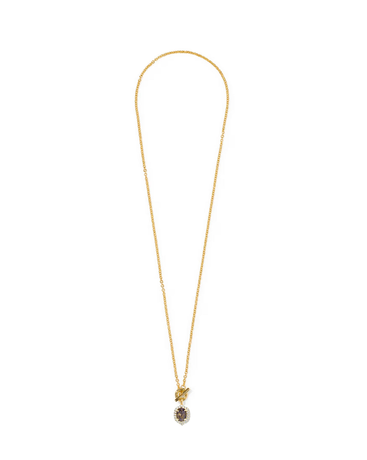 Daphne Crystal Frame Toggle Necklace Gold Bronze Veined Purple Amethyst