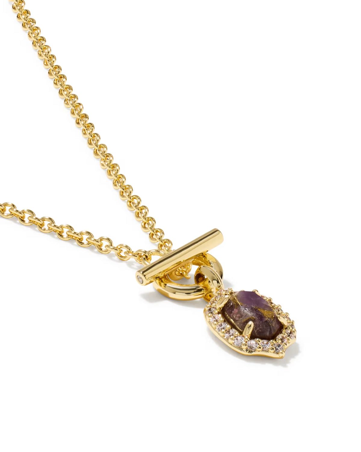 Daphne Crystal Frame Toggle Necklace Gold Bronze Veined Purple Amethyst