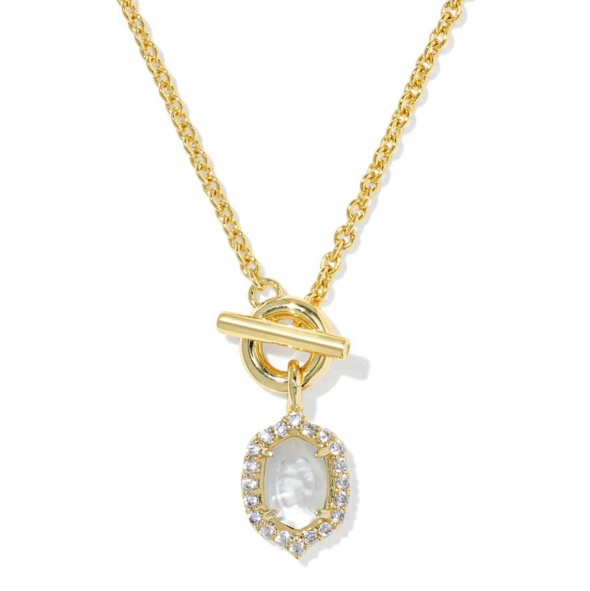 Daphne Crystal Frame Toggle Necklace Gold Ivory Mother of Pearl