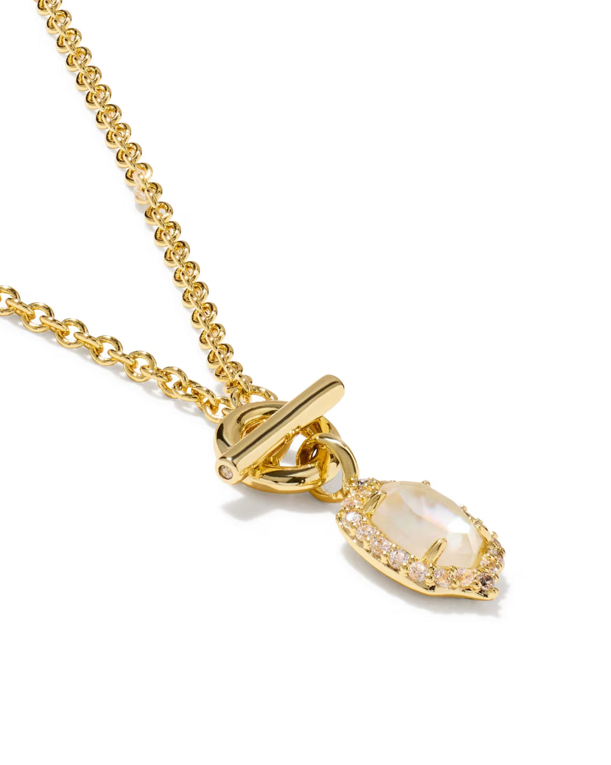 Daphne Crystal Frame Toggle Necklace Gold Ivory Mother of Pearl