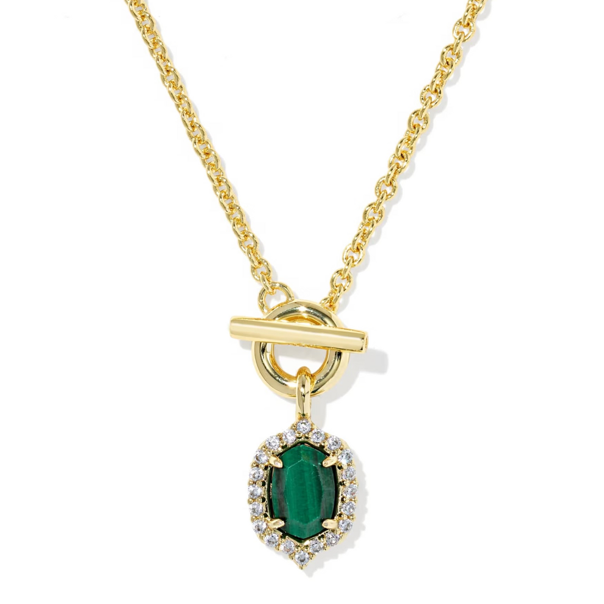 Daphne Crystal Frame Toggle Necklace Gold Green Malachite