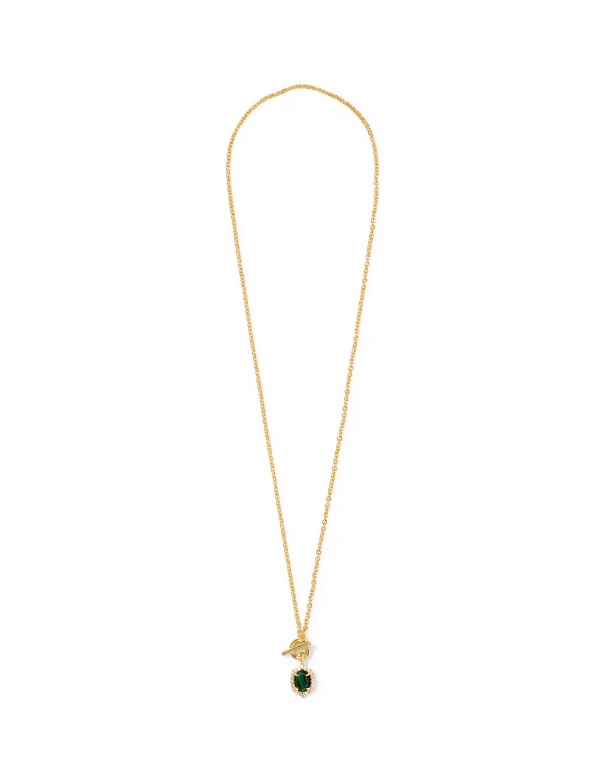 Daphne Crystal Frame Toggle Necklace Gold Green Malachite