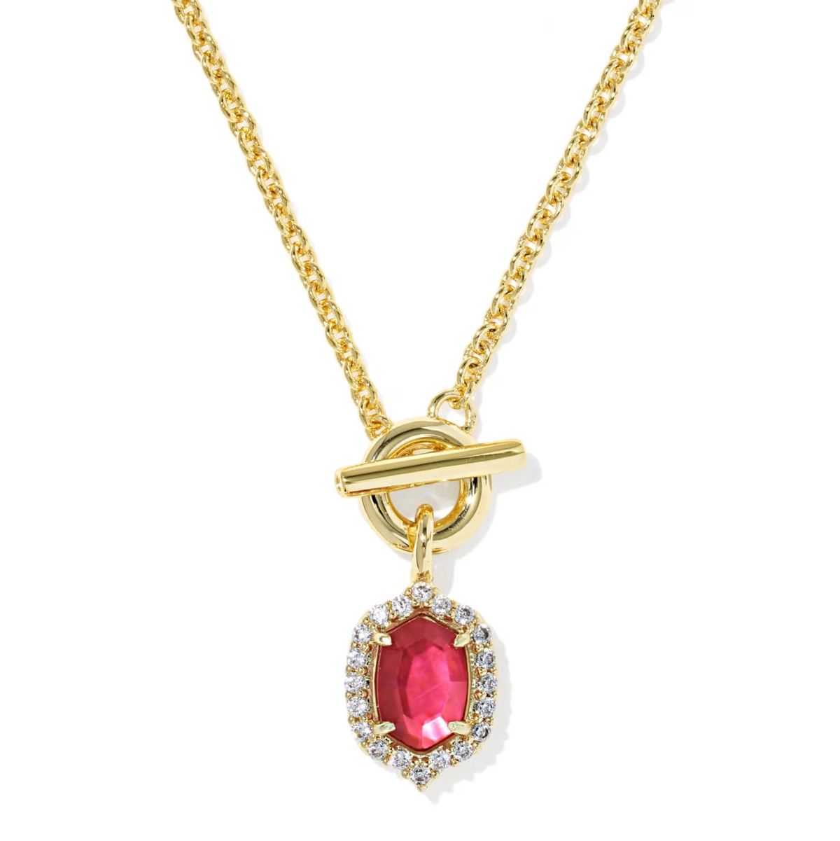 Daphne Crystal Frame Toggle Necklace Gold Dark Pink Illusion