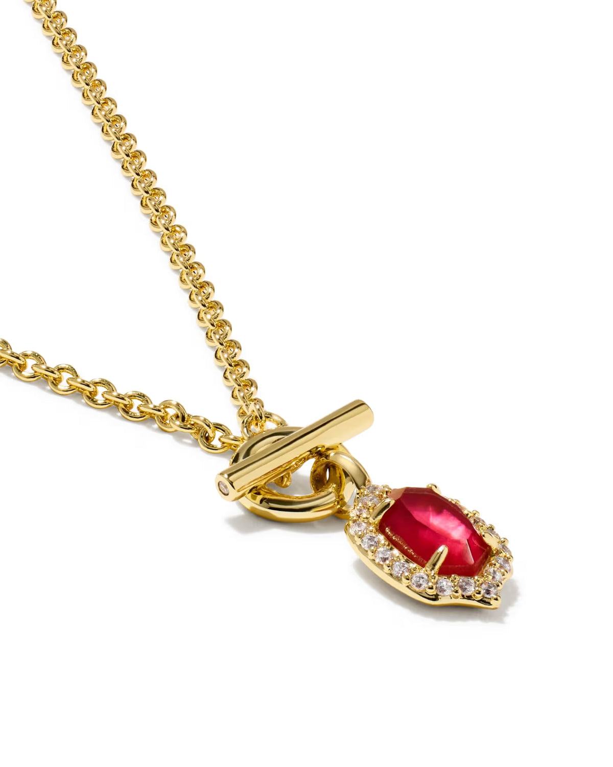Daphne Crystal Frame Toggle Necklace Gold Dark Pink Illusion