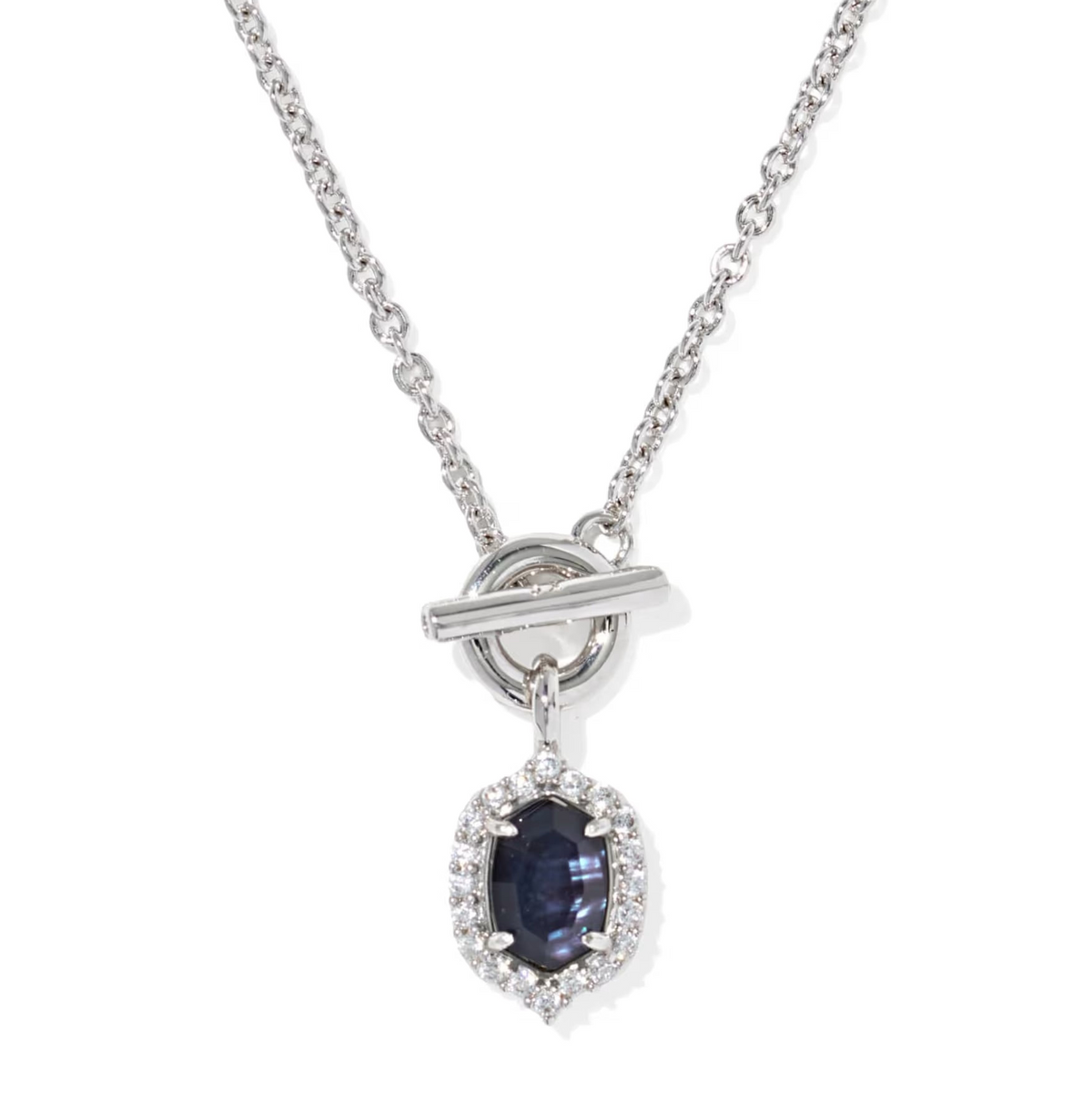 Daphne Crystal Frame Toggle Necklace Silver Dark Indigo Illusion