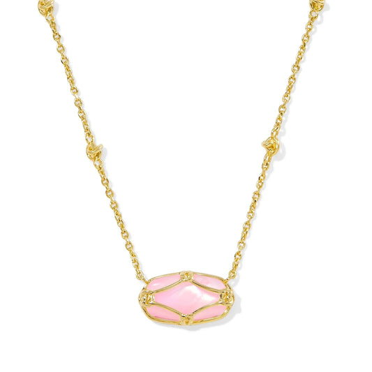 Elisa Lattice Frame Short Pendant Necklace Gold Blush Ivory Mother of Pearl