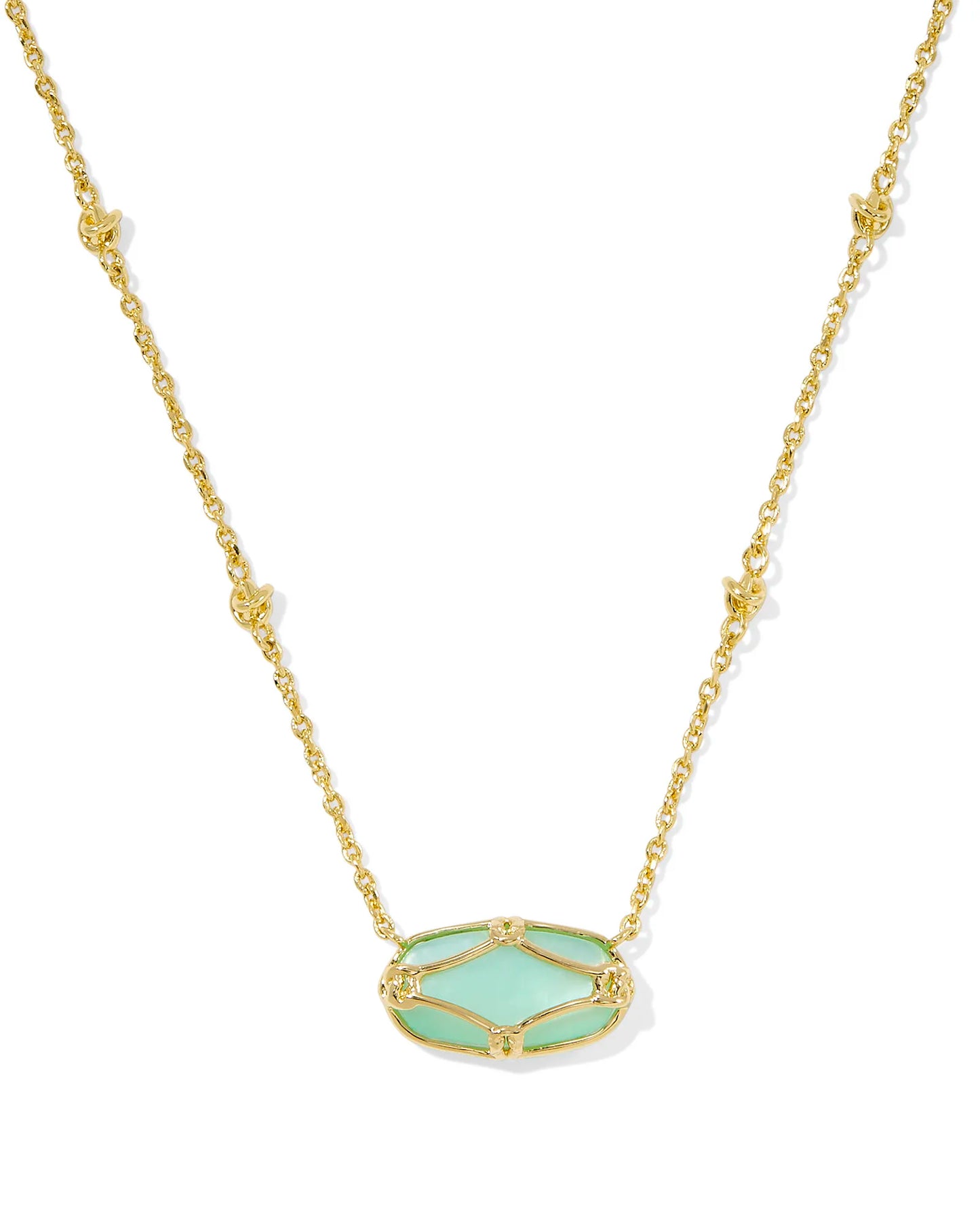 Elisa Lattice Frame Short Pendant Necklace Gold Light Green Mother of Pearl