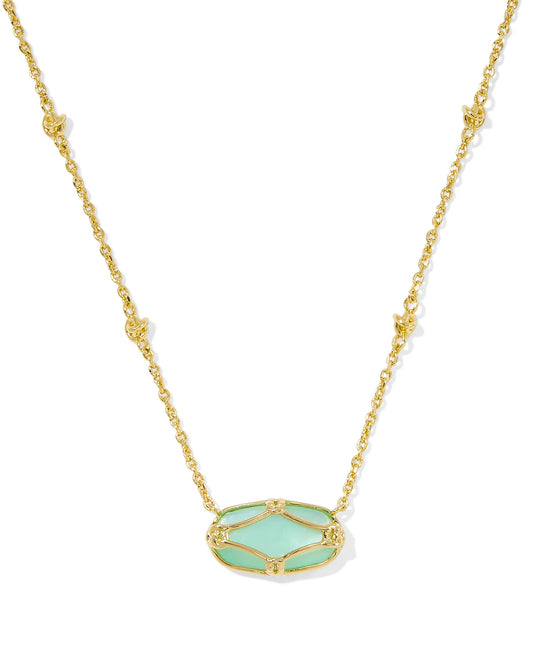 Elisa Lattice Frame Short Pendant Necklace Gold Light Green Mother of Pearl