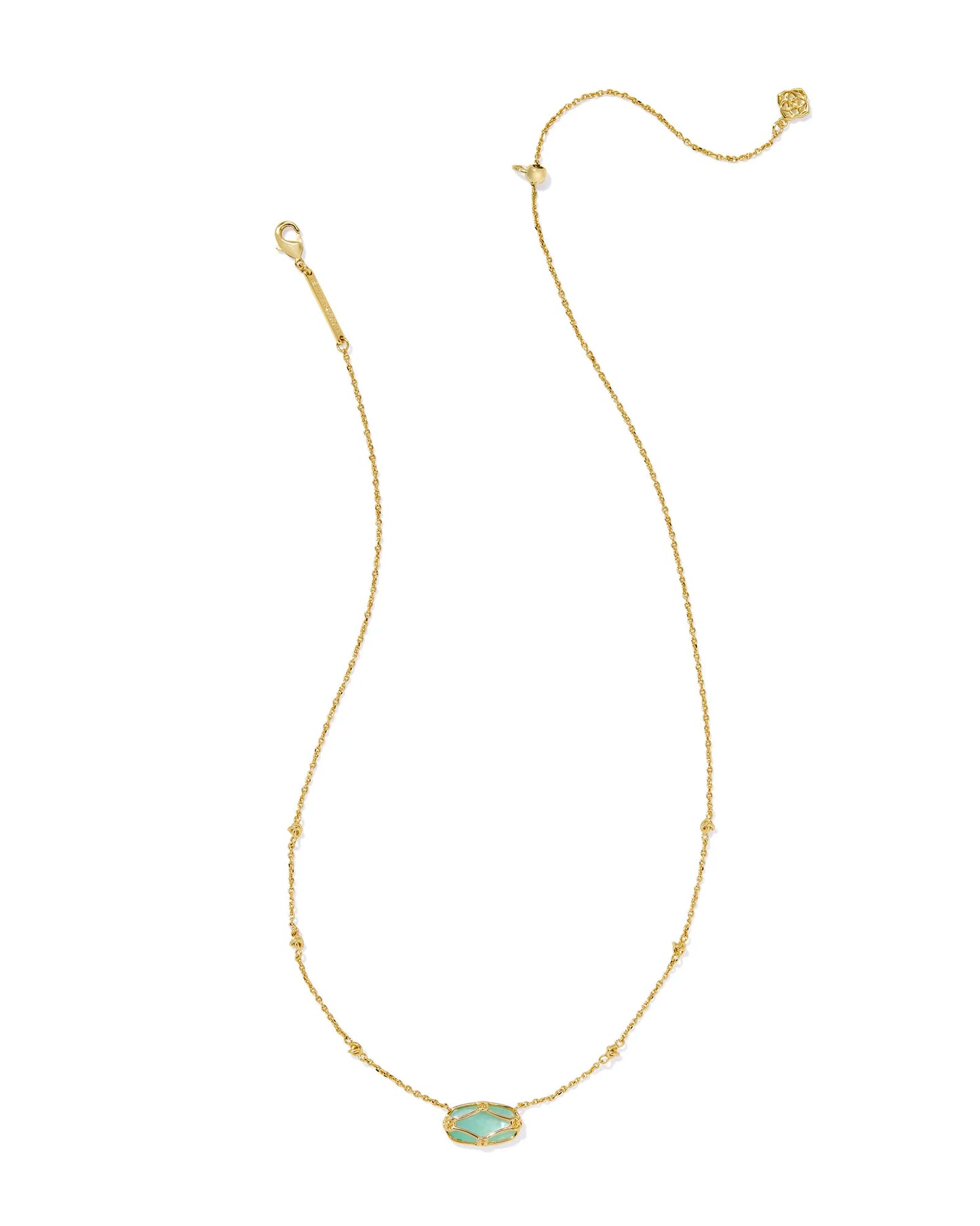 Elisa Lattice Frame Short Pendant Necklace Gold Light Green Mother of Pearl