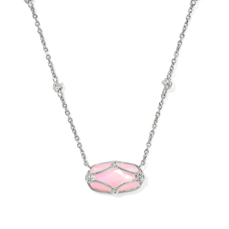 Elisa Lattice Frame Short Pendant Necklace Silver Blush Ivory Mother of Pearl
