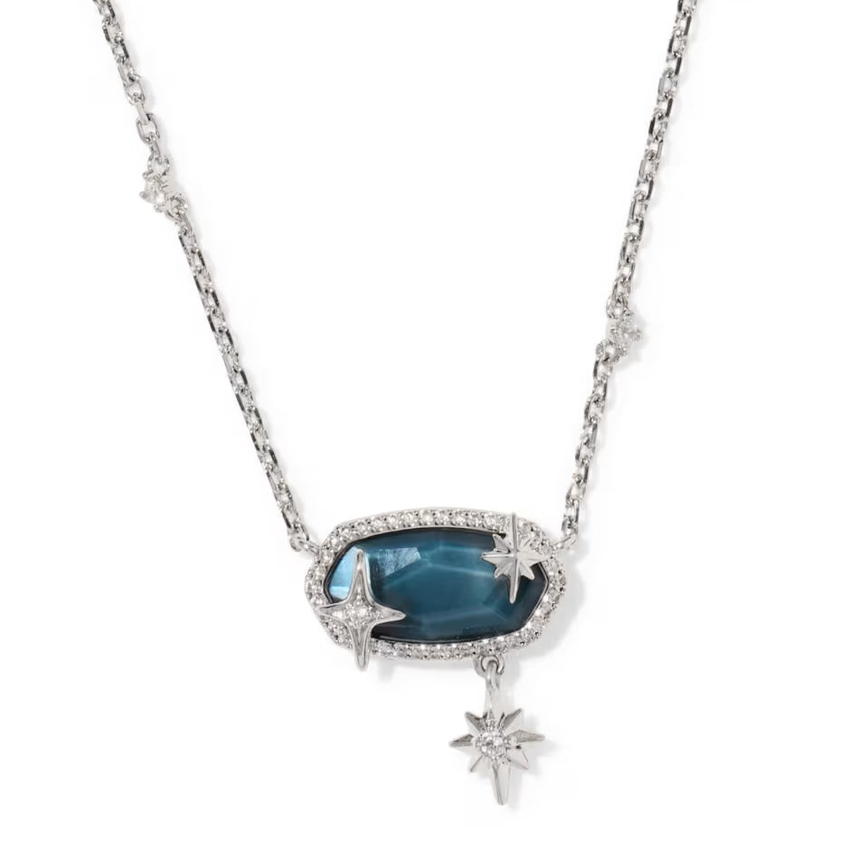 Elisa Star Short Pendant Necklace Silver Steel Blue Mother of Pearl