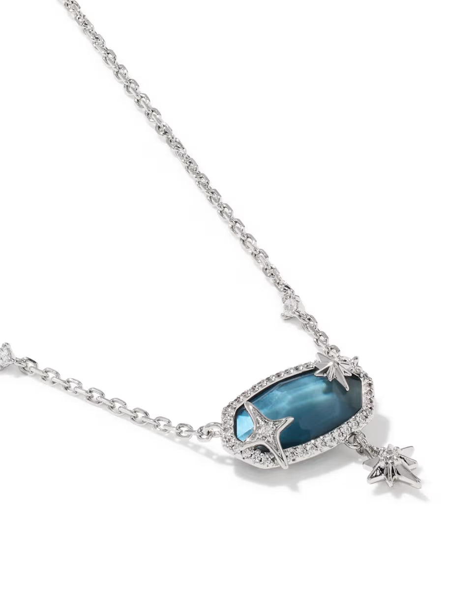 Elisa Star Short Pendant Necklace Silver Steel Blue Mother of Pearl