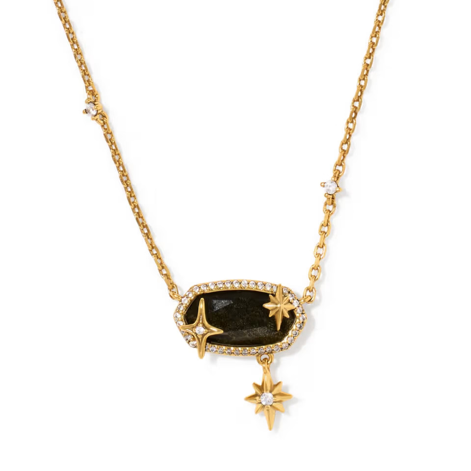 Elisa Star Short Pendant Necklace Vintage Gold Golden Obsidian