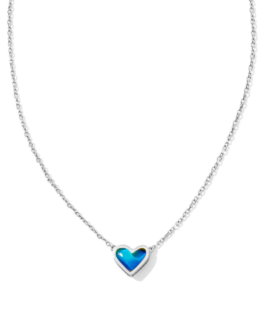 Framed Ari Heart Necklace Silver Mood Stone