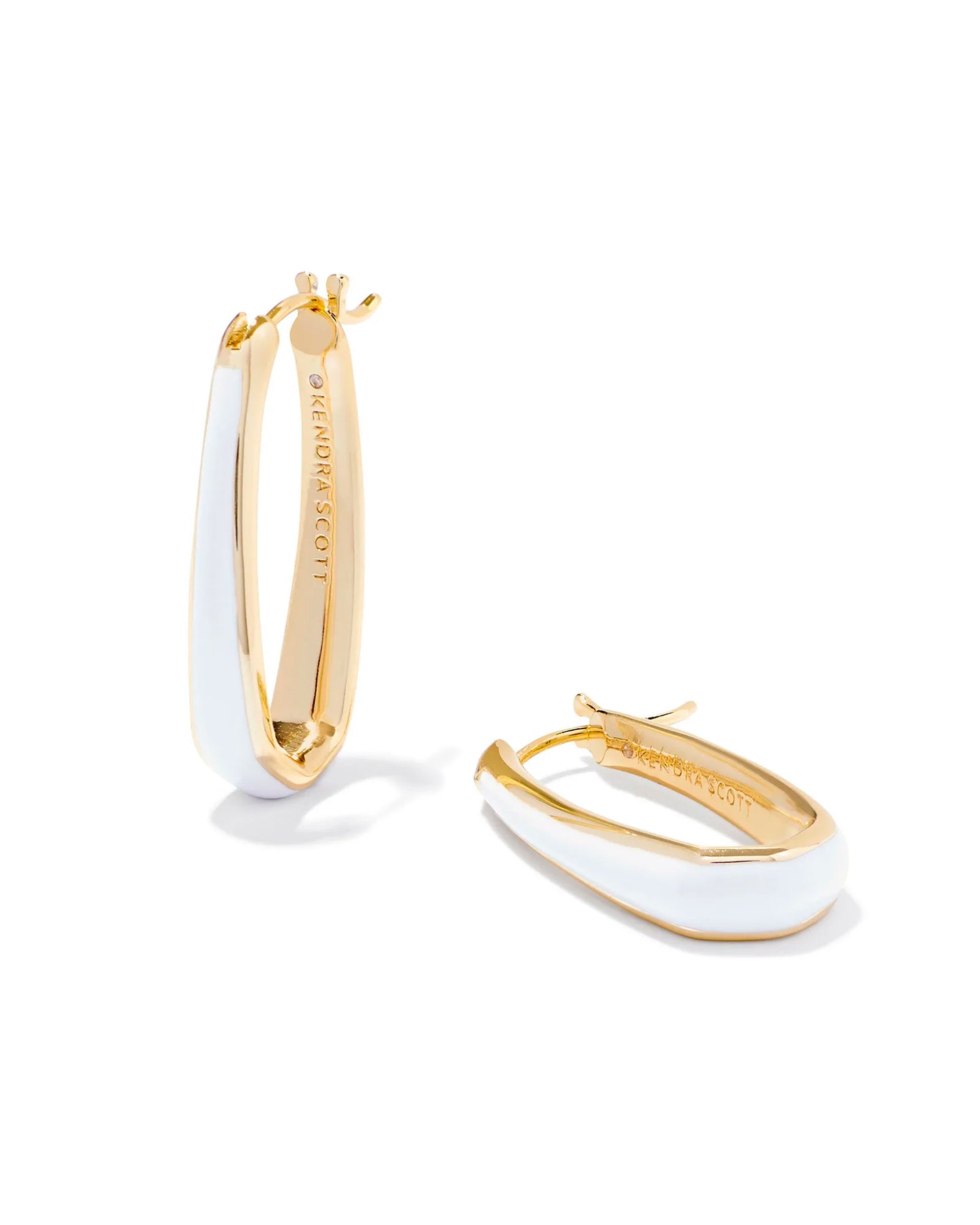 Kelsey Hoop Earrings Gold White Enamel