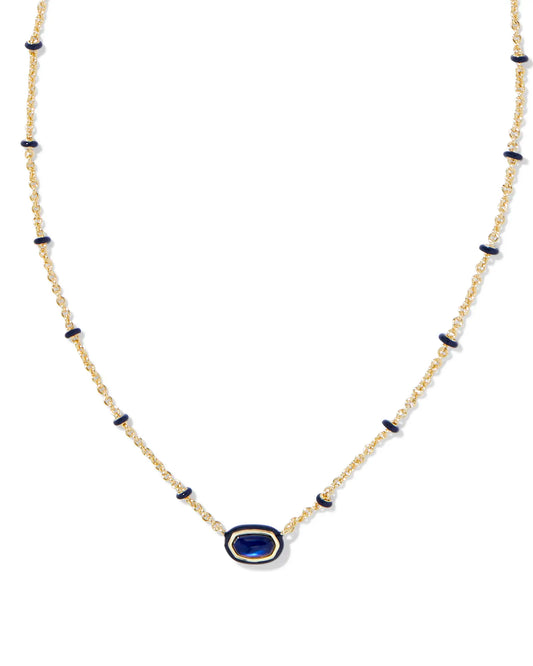 Mini Elisa Gold Enamel Frame Short Pendant Necklace in Navy Mother-of-Pearl