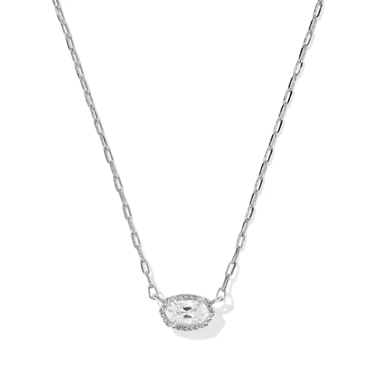Mini Elisa Luxe Short Pendant Necklace Silver White CZ