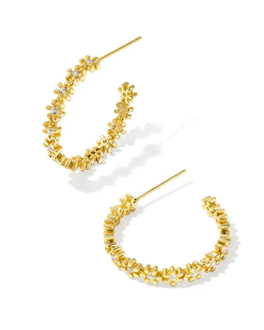 Nydia Gold Hoop Earrings White Crystal