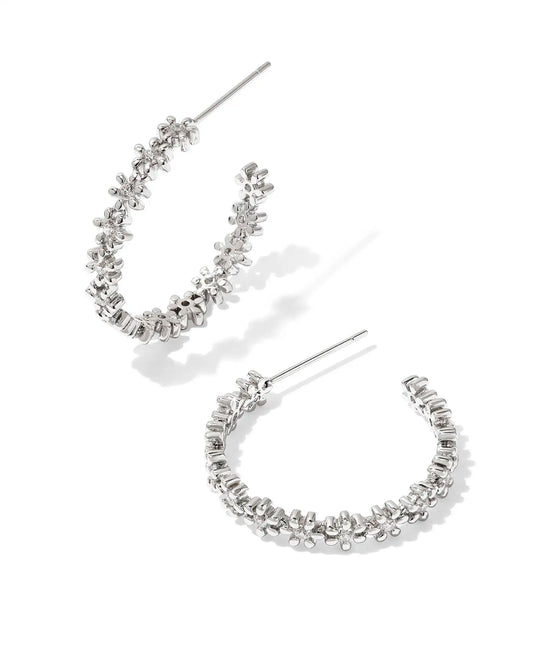 Nydia Silver Hoop Earrings White Crystal