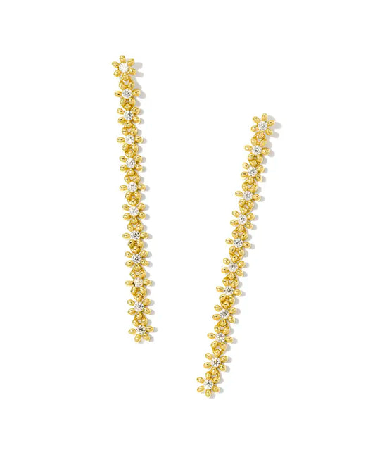 Nydia Gold Linear Earrings White Crystal