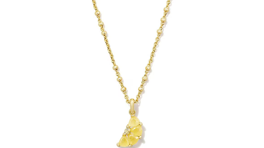 Lemon Gold Short Pendant Necklace in Yellow Opalite Glass