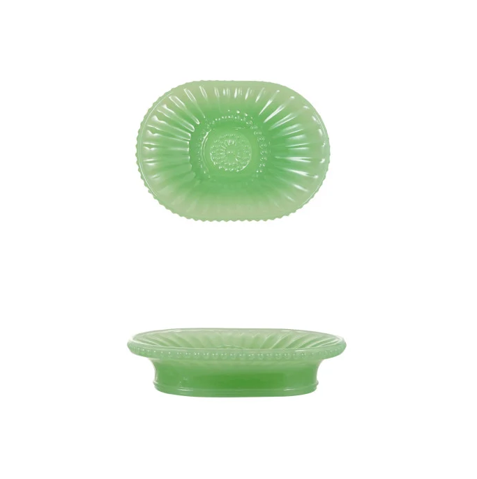 Green Embossed Milk Glass Soap Dish