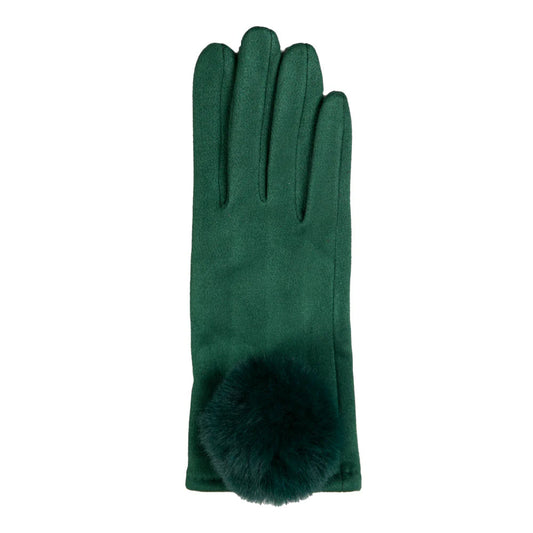 Mariah Glove Emerald Green With Large Faux Fur Pom