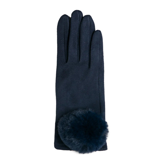 Mariah Glove Navy With Large Faux Fur Pom