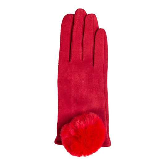 Mariah Glove Red With Large Faux Fur Pom