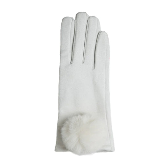 Mariah Glove White With Large Faux Fur Pom