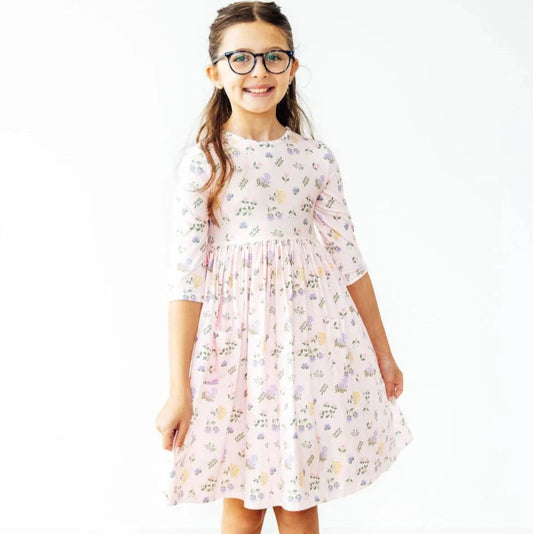 Pastel Petals 3/4 Sleeve Pocket Twirl Dress