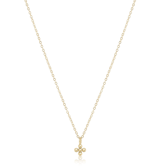 16" Necklace Gold Classic Beaded Signature Cross Small Gold Charm