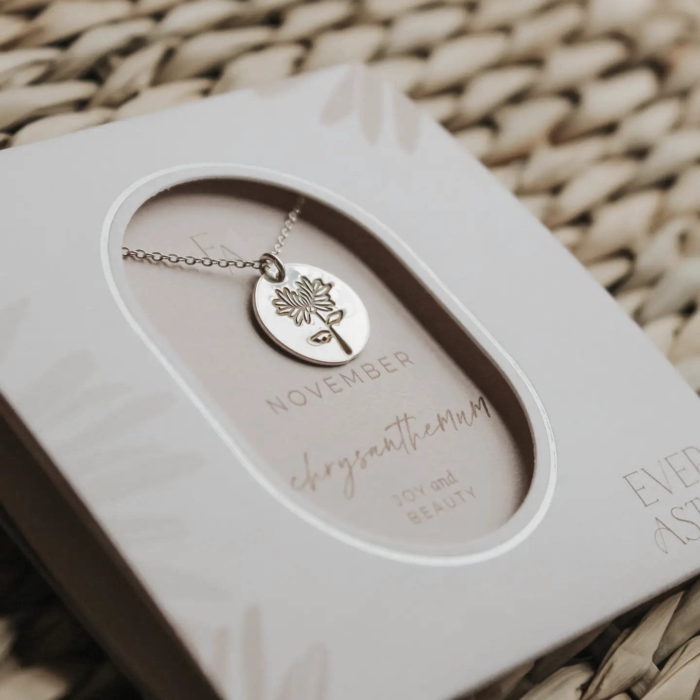 Birth Month Flower Silver Necklace with Charm