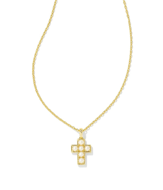 Pearl Cross Gold Short Pendant Necklace