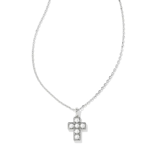Pearl Cross Silver Short Pendant Necklace