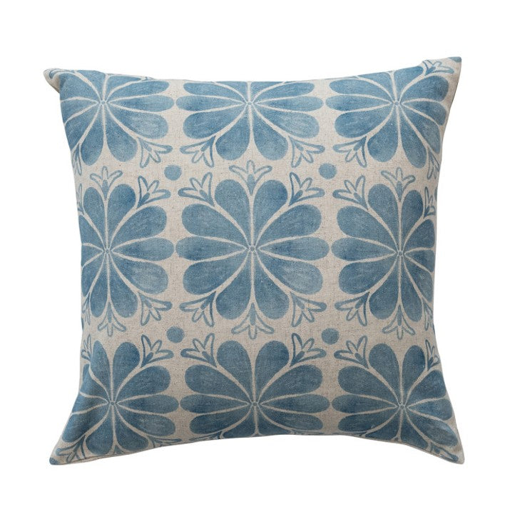 18" Square Cotton & Linen Printed Pillow Pears in Bowl w/ Pedestal